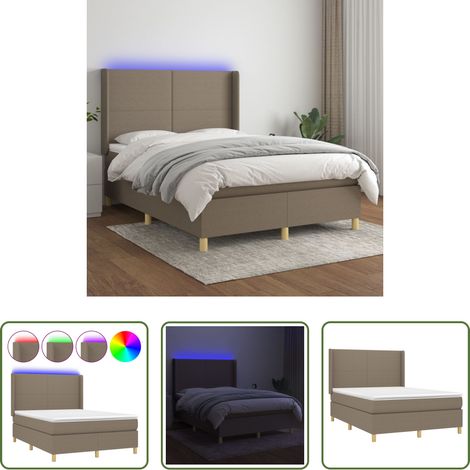 Matratze - Boxspringbett mit Matratze & LED Taupe 140x200 cm Stoff (1/5)