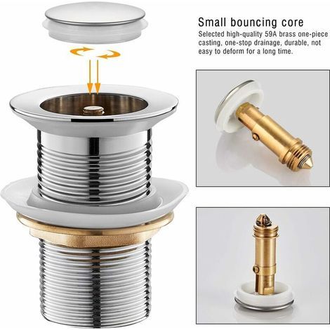 Bonde de douche et lavabo,Universel Bonde Pop-up sans Trop-plein Bonde de Vidage Automatique avec Bouchon de Vidange sans Tirette à Clapet Push Open en Inox Chromée pour Lavabo Salle de Bain FOREHILL (1/4)