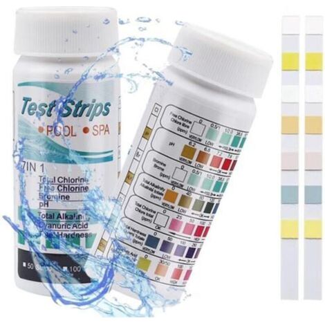 7 En 1 Bandelette Piscine,Bandelette De Test,7 En 1 Test De Qualité d'Eau,100 Bandelette Spa Et Piscine 7 En 1,Pour Tester Le Chlore,Chlore Libre,Ph,Taux De Brome,Dureté Et Plus Encore (1/4)