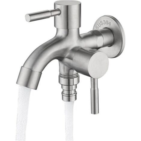 Pair Robinet de jardin à double sortie - 1/2 pouce - Robinet d'extérieur - Résistant à la rouille - Acier inoxydable - Convient pour le jardin, la maison et l'industrie (1/5)