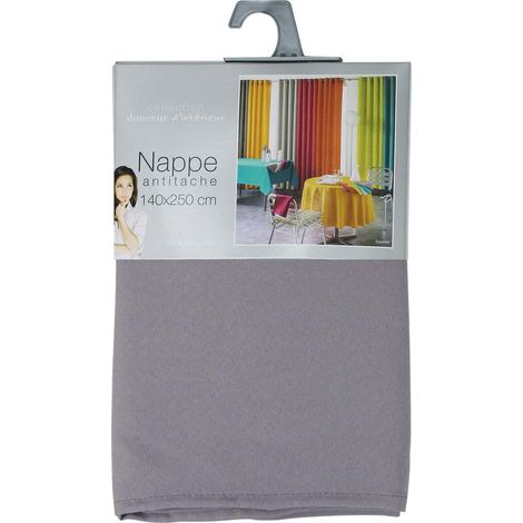 1 Nappe Rectangle, Polyester Uni Gris, 140x250 cm, Lavable 30°C, Pour Salle À Manger