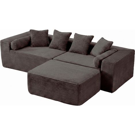 Sofá modular de esquina, 3 piezas, convertible en sofá cama, chaise longue XL, espuma y muelles, negro (1/5)