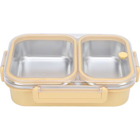 Boîte à déjeuner en acier inoxydable, conteneur scellé, inodore, 2 compartiments portables carrés 1,2 l jaune (1/5)