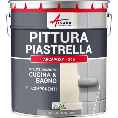 Vernice per piastrelle bagno e cucina - ARCAPOXY PIASTRELLE - 1 kg (fino a 10 m² in 2 strati) Grigio Argento - RAL 7001 - ARCANE INDUSTRIES (1/5)