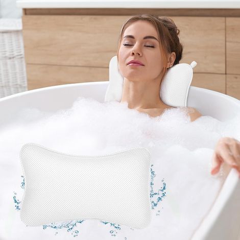 Oreiller de Bain, Oreiller de Bain Ergonomique 3D avec Ventouses Antidérapantes et 1 Boule de Bain, Coussin Baignoire pour Relaxation Optimale du Cou, Blanc(A) (1/5)