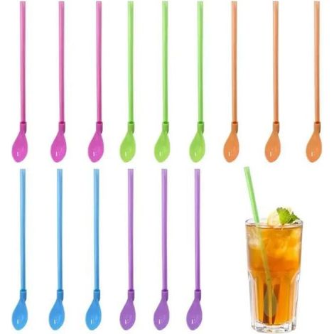 2-in-1 Slush-Eis-Strohhalme & Löffel – 12 Stück, bunt, wiederverwendbar – geeignet für Smoothies und Milchshakes (1/5)