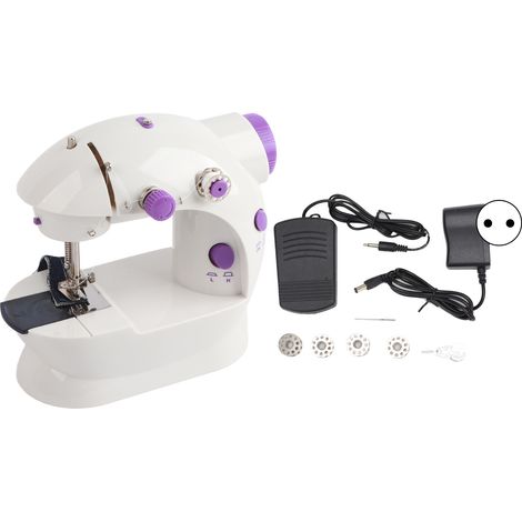 Machine à coudre mini électrique portable avec enfile-aiguille, pédale adaptateur EU 220V pour DIY sacs, rideaux, bricolage (1/5)