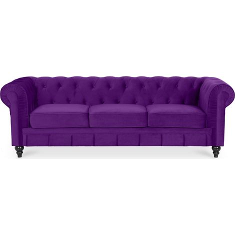 Canape Chesterfield Velours 3 Places Altesse Violet