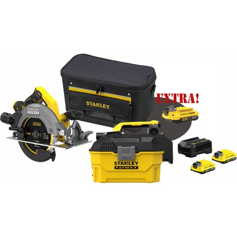 Kit Sega circolare a batteria 18V Brushless V20 SFMCS550B + Aspiratore per solidi e liquidi a batteria 18V SFMCV002B V20 + Set energia + EXTRA OMAGGI FATMAXB. STANLEYB.