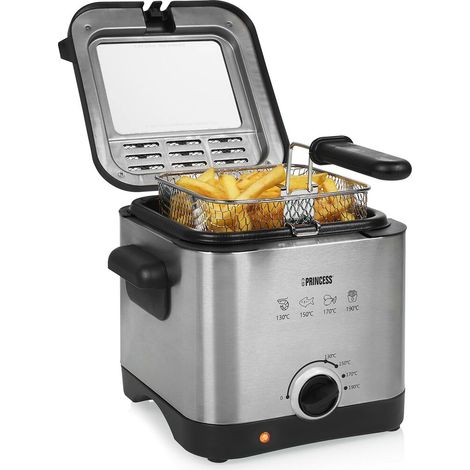 Princess 182612 Friggitrice 1.5 l 1000 W Rivestimento antiaderente, Protezione da surriscaldamento Argento, Nero (1/5)