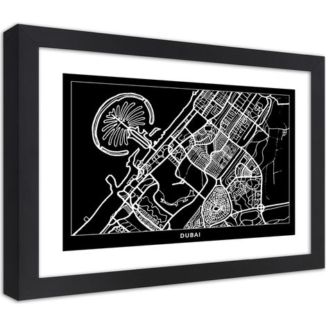 Quadro con cornice, Pianta della città Dubai - 30x20 (1/5)