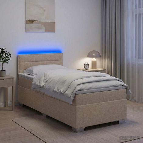 vidaXL Cama con Base Tapizada, Colchón y Luz LED Crema 100 x 200 cm (1/5)