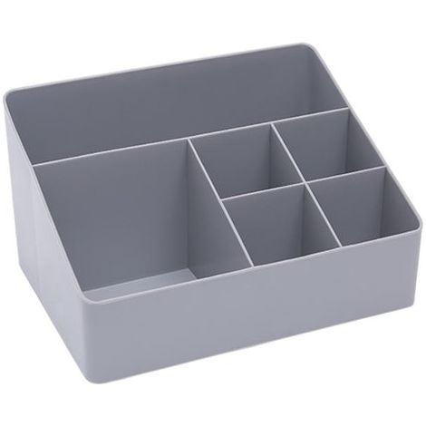 Organizador de maquillaje, 6 compartimentos para brochas, joyas y maquillaje, Para tocador y baño, Blanco roto, 1 pieza (1/5)
