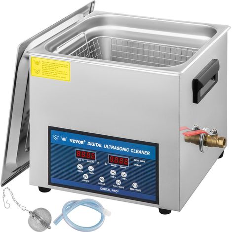 Nettoyeur à ultrasons 10 L double fréquence avec chauffage pour bijoux lunettes prothèses dentaires et circuits imprimés 28/40 kHz. (1/5)