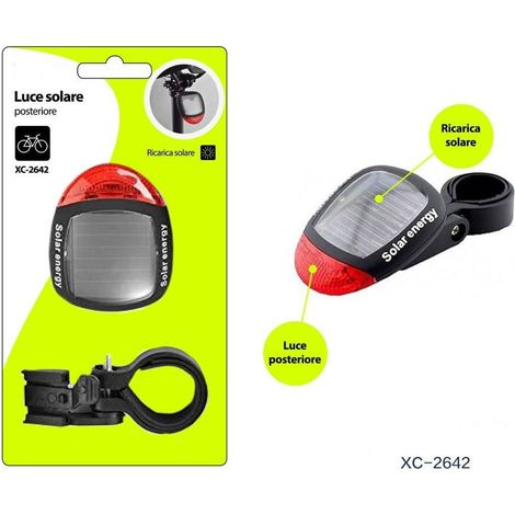 TRADE SHOP - Luce Fanale Faro Posteriore Per Bici Ricarica Ad Energia Solare Supporto Xc-2642 -
