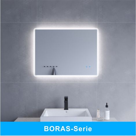 AQUABATOS® LED Badspiegel mit Beleuchtung Badezimmerspiegel Beleuchtet Wandspiegel Licht Dimmbar Kaltweiß Antifog lichtspiegel Beschlagfrei Antibeschlag BORAS-Serie 80 x 60 cm (1/5)