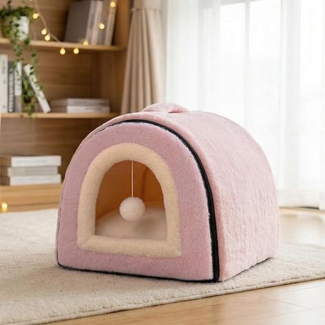 Lit pour Chat d'intérieur - Niche Pliable - Fond antidérapant et résistant à l'eau - Maison pour Chats ou Petits Chiens d'intérieur - Tente pour Chaton - Lapin - (Rose) (1/2)