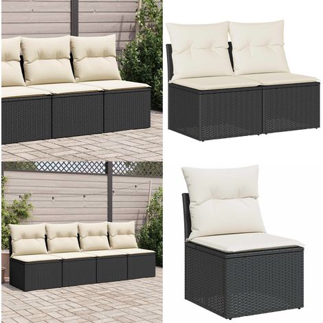 vidaXL 2-tlg. Garten-Sofagarnitur mit Kissen Schwarz Poly Rattan (1/5)