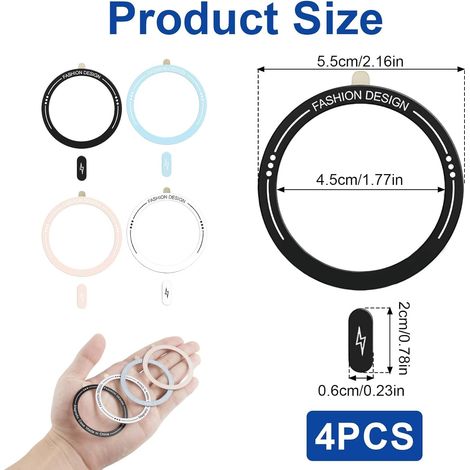 Anneau Magnétiques Compatible avec MagSafe, 4 Pièces Universels Anneaux Autocollant Ultra Fin Anneau Aimant Telephone Adhésif Support Conversion Sans Fil Sticker pour iPhone 17 16 15 14 13 12 Android