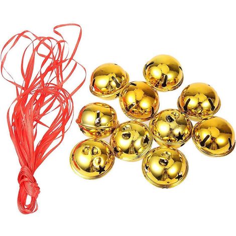 11 clochettes de Noël miniatures brillantes en forme d'étoile à cinq branches, faites à la main (10 clochettes dorées de 5 cm + ruban de 10 m)-5X5CM-Golden