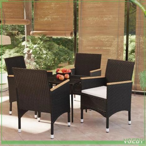 Ensemble à manger de jardin - FAFEICY - 3099342 - Noir - Résine tressée résistante à l’eau - Table carrée 80x80 cm verre (1/5)