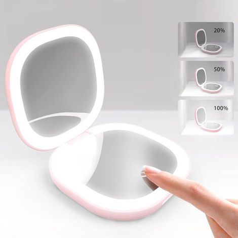 Reise-Schminkspiegel mit LED-Leuchten, 1-facher/10-facher Vergrößerung, USB-Aufladung, Touchscreen und 3 einstellbaren Helligkeitseinstellungen
