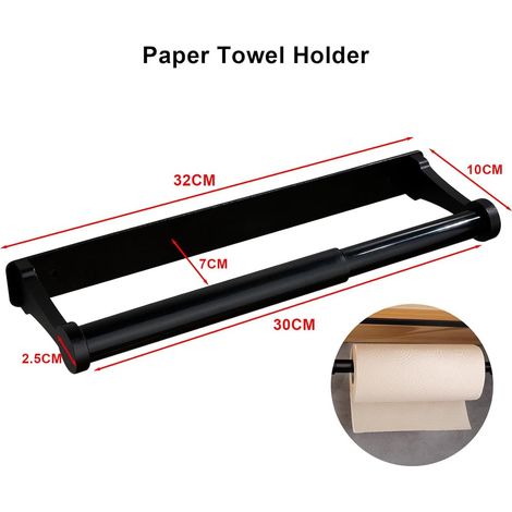 Porte-rouleau cuisine aluminium noir autocollant sans perçage, support papier absorbant universel pour cuisine et salle de bain (1/5)