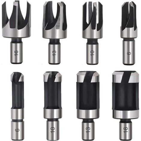 Tourillon Bois 8PCS Foret Bois Fraise à Bouchonner Bois outil de coupe bois Mèches des Bouchons Wood Plug Cutter Drill Bits 6mm /10mm/13mm/16mm Petite Fraise Bois Pour Perceuse