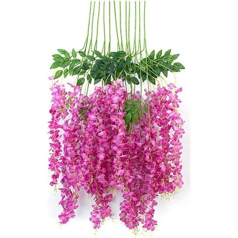 Simulation de Fleurs de glycine, rotin décoratif Violet Promenade, rose (12 bâtons), 110 cm,Fleurs pour Maison Cour Clôture,pour décoration de fête de Mariage (1/5)