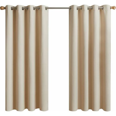 Thermo-Verdunkelungsvorhänge, 2 Paneele, kurze, isolierte Vorhänge gegen Kälte und Lärm mit Ösen für Wohnzimmer, Kinder- oder Erwachsenenschlafzimmer, Ankleidezimmer (132 x 155 cm, Beige Ecru) (1/4)