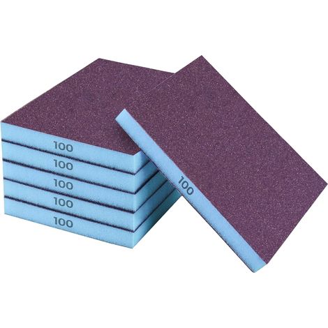 Lot de 6 éponges de ponçage, Grain 100, tampons de ponçage lavables et réutilisables, Lot de Papier abrasif pour Mur en Bois et métal (1/5)