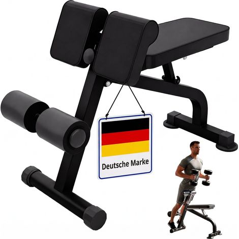 Relaxdays Trainingsbank, Hyperextension, Curls & Sit Ups, bis 150 kg, klappbar, verstellbar, Home Gym Multibank, schwarz