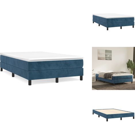 Sommier à lattes de lit et matelas bleu foncé 120x190cm velours - Lit Double - Lit Avec Sommier Tapissier - Lit Velours - Matelas Ressorts Ensachés - Literie (1/5)