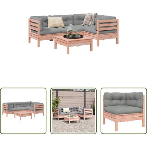 Canapé d'angle - Salon de jardin 5 pcs et coussins bois massif sapin de douglas (1/5)