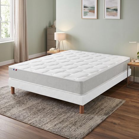 Ensemble matelas mousse haute résilience sommier déco blanc 140x200cm (1/5)
