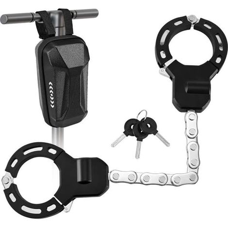 Antivol de vélo, antivol pour trottinette électrique, antivol de chaîne pour vélo, cadenas de sécurité renforcé, menottes avec 3 serrures à clé, sac (1/5)