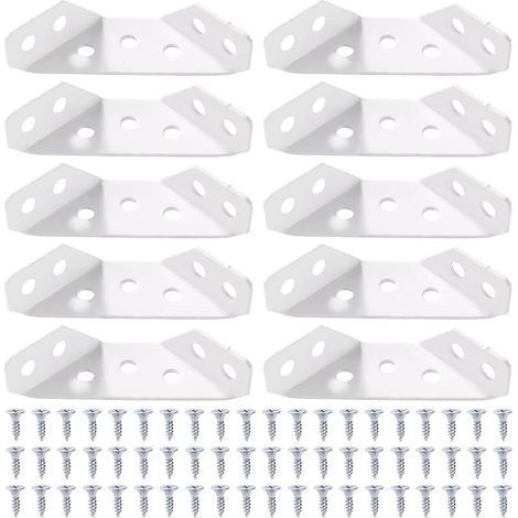 10 Stück 1,2 mm dicke Eckverbinder aus Edelstahl, trapezförmige Eckwinkel, mit 60 Schrauben, für Holzmöbel, Regale, Tische und Stühle, klein, weiß (1/5)