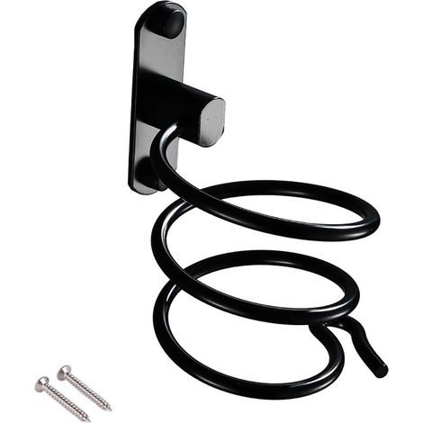 Supporto a parete per asciugacapelli con foratura, ideale per hotel, bagni, WC e barbieri. Realizzato in alluminio con finitura opaca, colore nero, confezione da 2 pezzi. (1/5)