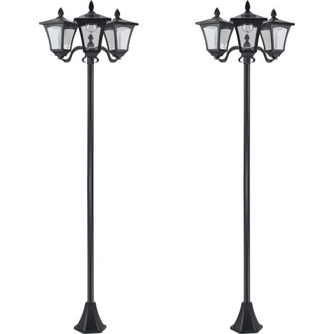 Conjunto de 2 farolas solares de exterior luces solares de pie con 3 luces LED impermeable IP44 para camino terraza patio 51,5x47x182,5 cm (1/5)