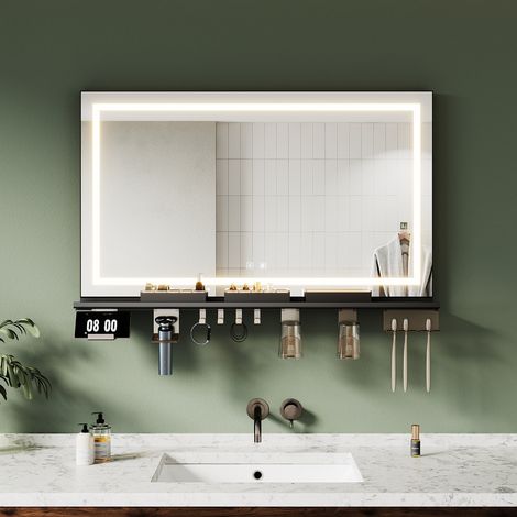 SONNI Badspiegel mit LED Beleuchtung Ablage, Antibeschlag, 3-Farben Beleuchtung und Einstellbare Helligkeit, 1000×600, 4-Seitige Lichtleiste (1/5)