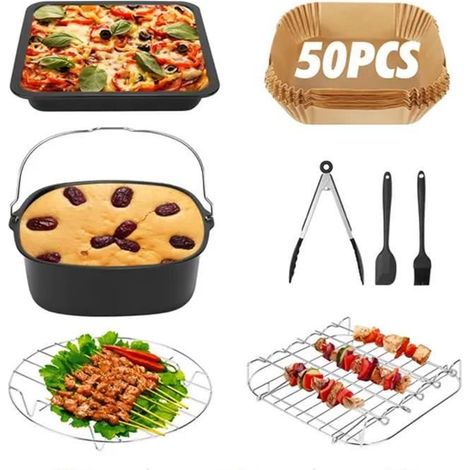 Kit d'accessoires pour friteuse à air chaud - FOLAYA - Cosori 5,5 L - Acier inoxydable - Antiadhésif (1/4)
