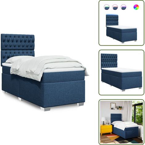 Boxspringbett mit Matratze Blau 90x190 cm Stoff - Boxspringbett - Doppelbett - Schlafsystem - Bettenrahmen - Lattenrost (1/5)