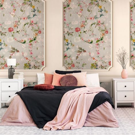 Fototapete Profhome 398471 heißgeprägte Vliestapete glatt 3D matt beige grau rosa grün 1,59 m x 2,8 m