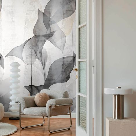 Sfondo fotografico Profhome 791449 Carta da parati TNT goffrata a caldo leggermente strutturata con ornamenti floreali opaca grigio bianco beige 1,59 m x 2,8 m