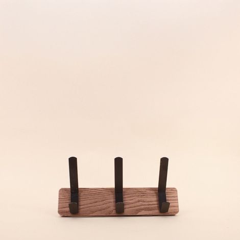 Patère en bois foncé et métal noir 30cm
