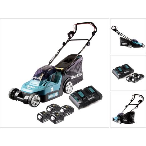 Makita DLM 382 PM4 Akku Rasenmäher 36 V ( 2x 18 V ) 38 cm 40 l + 4x Akku 4,0 Ah + Doppelladegerät