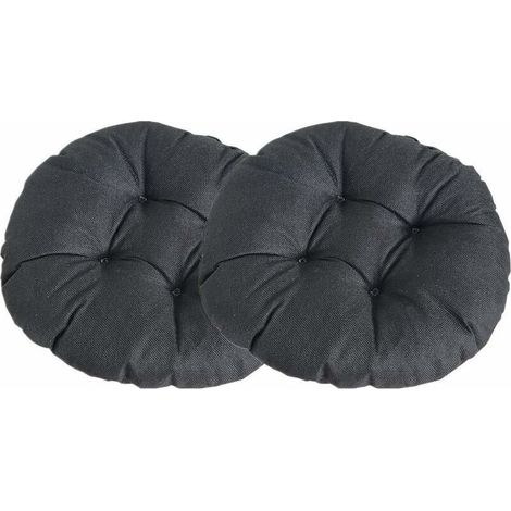 Coussin de Chaise Rond Epais, Coul Unie Ensemble de 2 Galette de Chaise Confortable Lin Tatami Respirant Coussins de Chaise pour Intéri Extéri Jardin Patio (Noir,40x40x9cm)