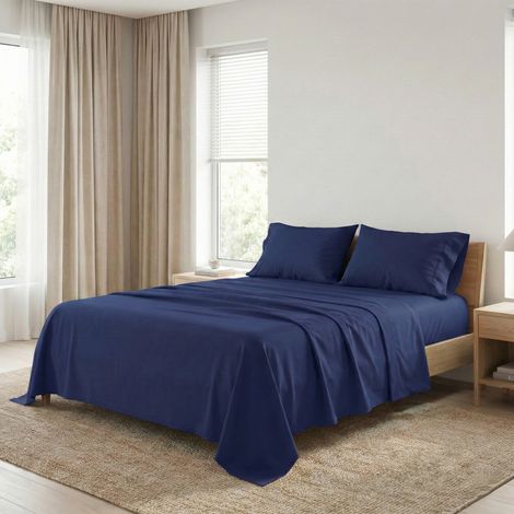 COMPLETO lenzuolo STRONG LENZUOLA tinta unita BLU SCURO puro COTONE Made in Italy 1 piazza e mezza