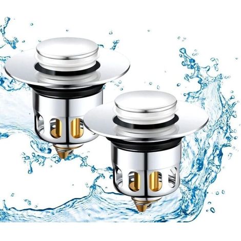2 Pièces 4 Joints Bonde de Lavabo Pop-Up Universel Bonde Lavabo Filtre de Vidange Anti-Bloqué Bouchon d'évier Bouchon Lavabo Flitre Cheveux Anti-Odeu