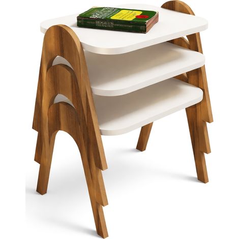 Cerrione Couchtisch-Set, 3 stapelbare Teile, rechteckig, weiße Tischplatte, 49x36x42h cm, Cremeweiß